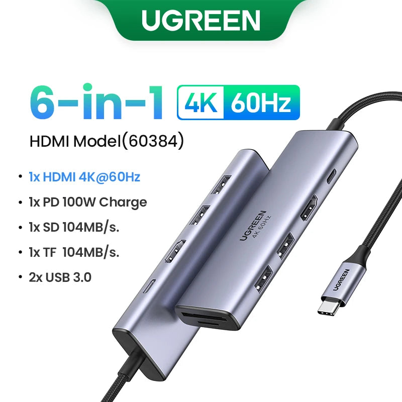 UGREEN USB C HUB 4K60Hz HDMI Adapter USB C to USB3.0 PD100W SD&TF for MacBook Pro Air Laptop Type C 3.1 Splitter Docking Station