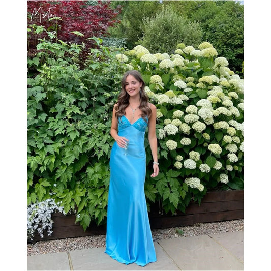 Mila Blue Suspender Dress Mermaid Party Dresses Glitter Backless Lace-Up Evening Dresses Sexy Customized  Prom Dresses 2025