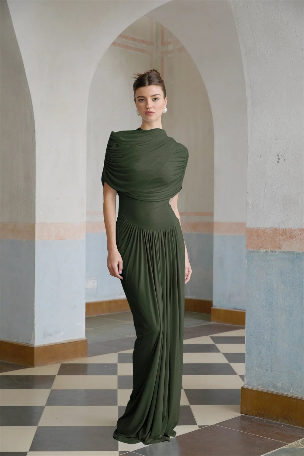 Mila Mermaid Cape Prom Dresses 2025 Sleeveless Chiffon Zip Evening Dresses Elegant Sexy Floor-Length Customized Party Dresses