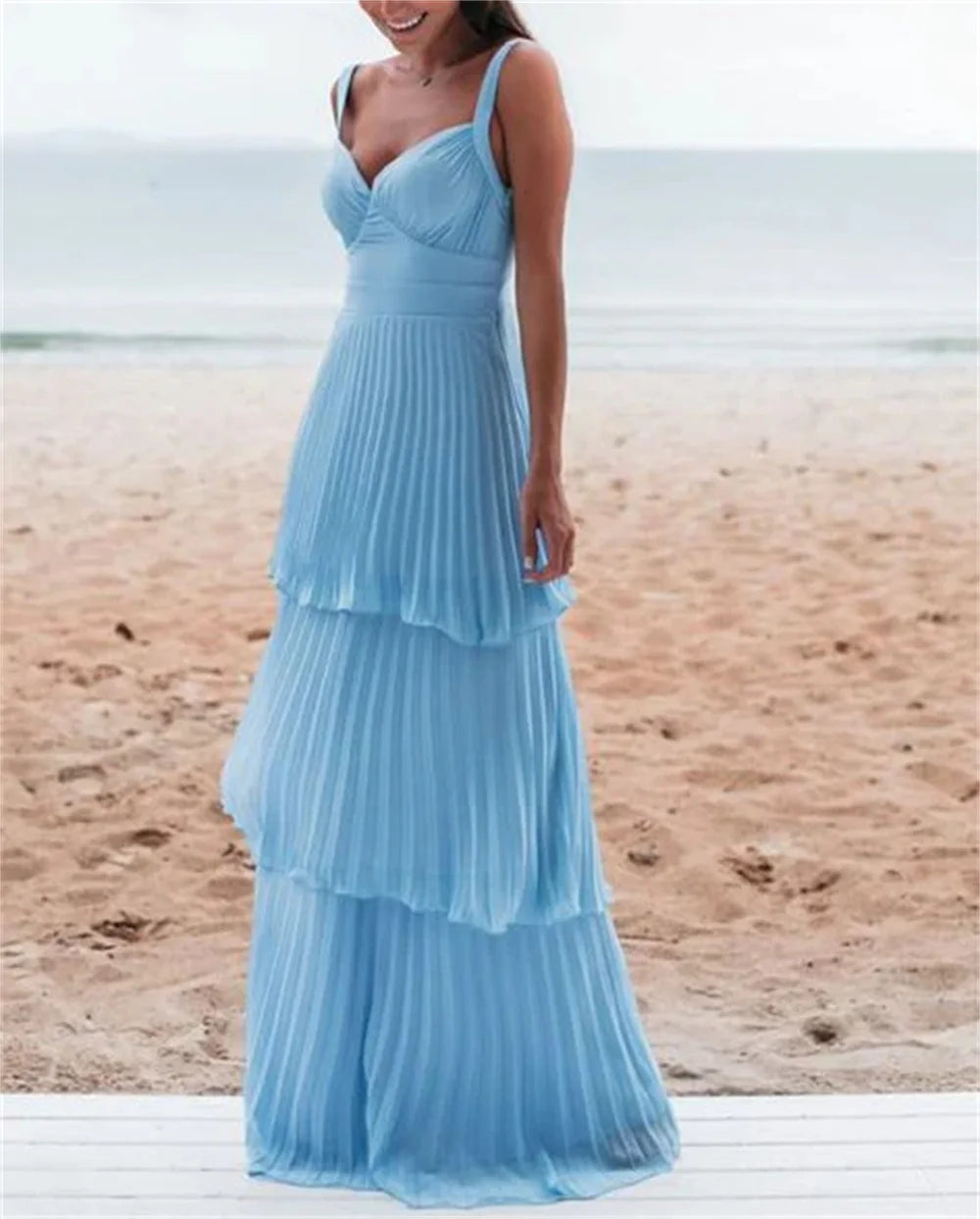 Mila Blue Sweetheart Neck Ball Gown Party Dresses Cascading Ruffle Chiffon Evening Dresses Backless Customized Prom Dresses 2025