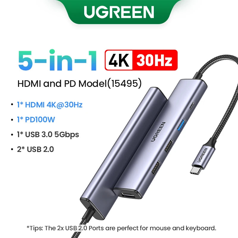 UGREEN USB C HUB 4K60Hz HDMI Adapter USB C to USB3.0 PD100W SD&TF for MacBook Pro Air Laptop Type C 3.1 Splitter Docking Station