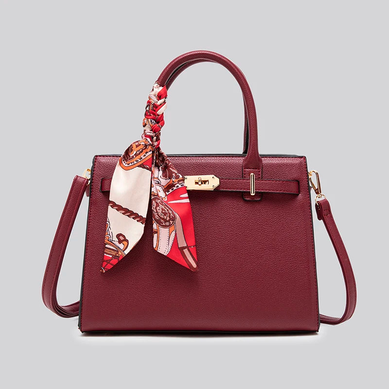 Show 2025 Handbag with Scarf Decor and Metal Clasp High Quality for Evening Parties & Banquets