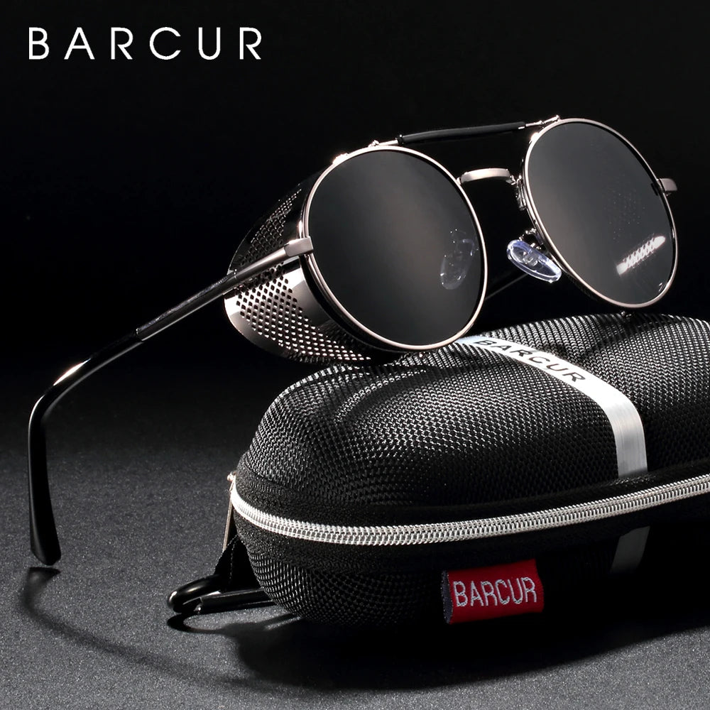 BARCUR Vintage Retro Round Polarized Steampunk Sunglasses Men Sun Glasses For Women Style UV400 Protection