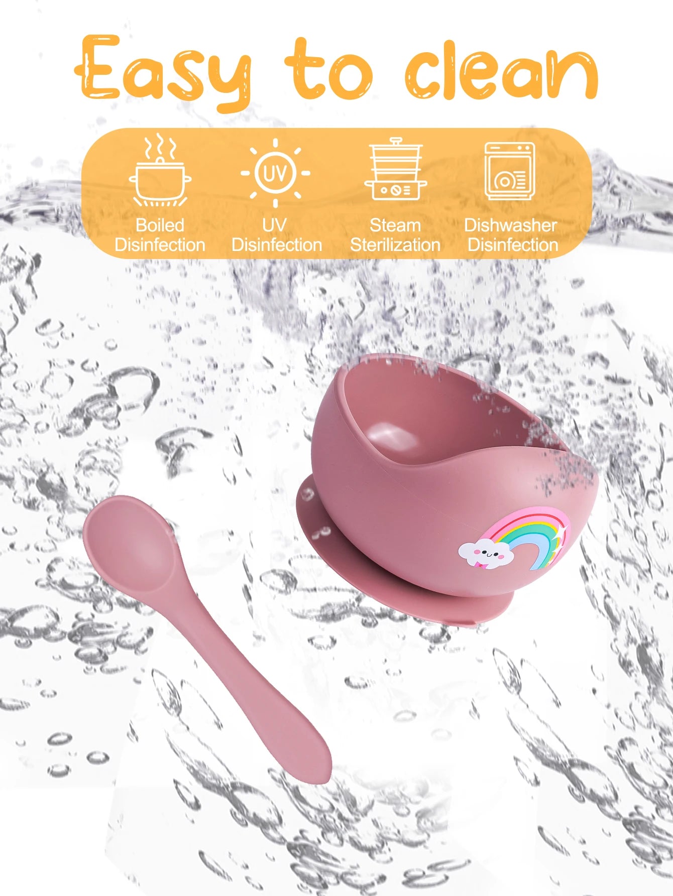 2PCS/Set Silicone Baby Feeding Bowl Tableware for Kids Waterproof Suction Bowl With Spoon Children Dishes Kitchenware Baby Stuff