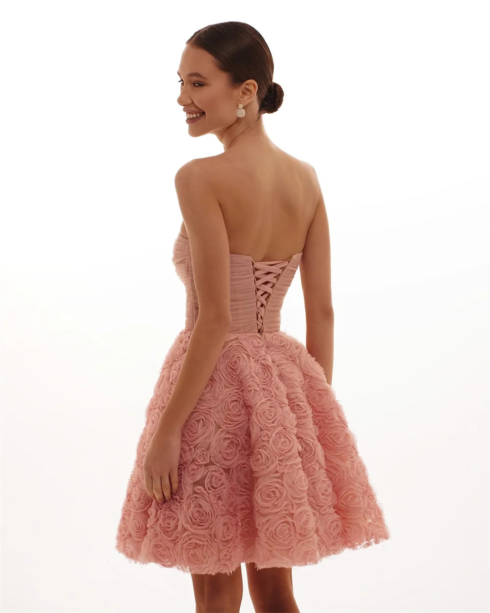 Mila Cameo Brown Off the Shoulder Mini Party Dresses 3D Flower Lace-Up Evening Dresses Backless Ctue Customized Prom Dresses