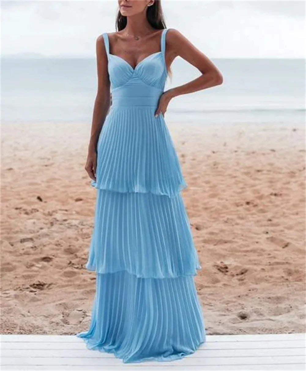 Mila Blue Sweetheart Neck Ball Gown Party Dresses Cascading Ruffle Chiffon Evening Dresses Backless Customized Prom Dresses 2025