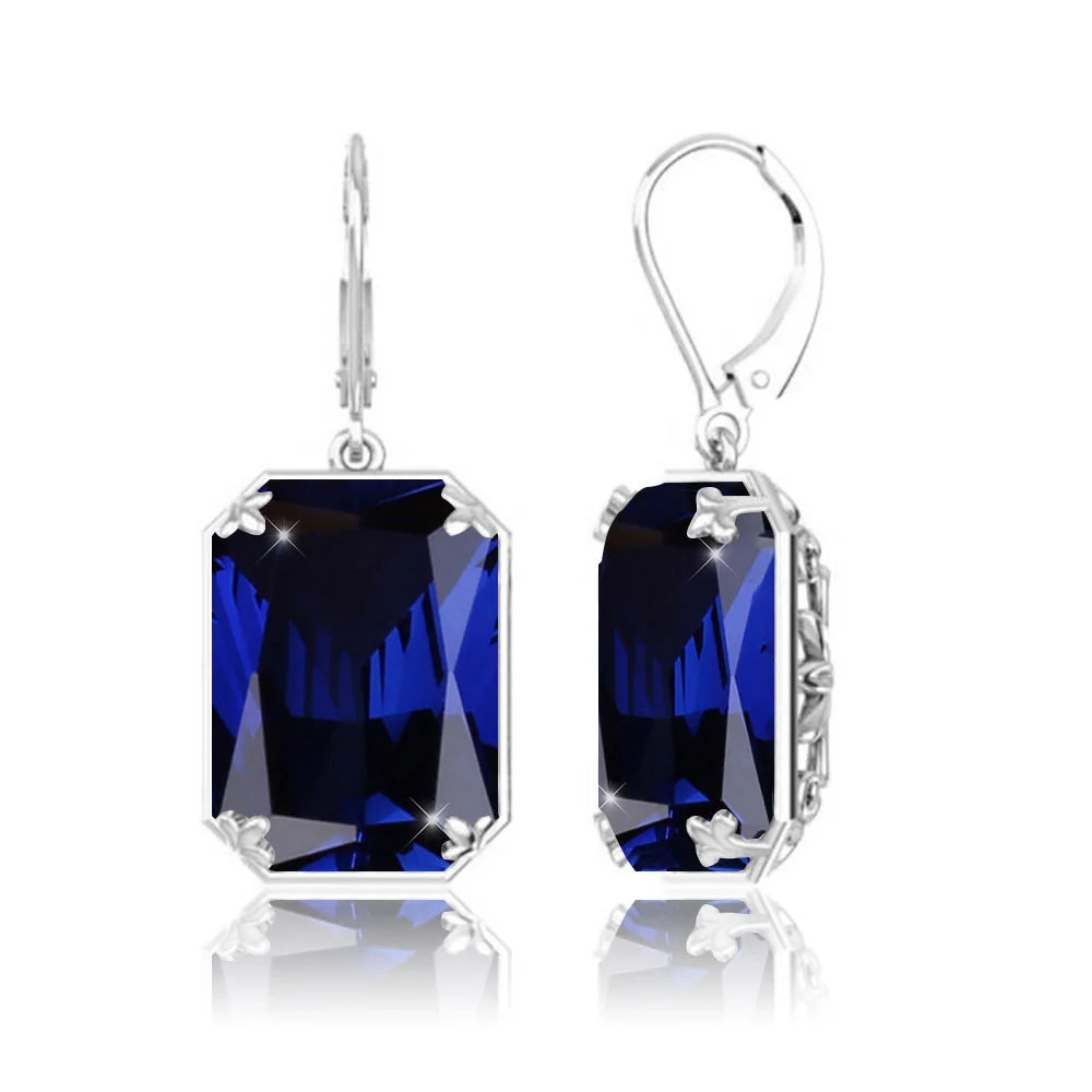 Szjinao 925 Sterling Sliver Women Earrings Vintage Aquamarine Gemstone Wedding Party Drop Earring Handmade Designer Jewelry