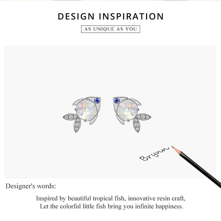 Bamoer 925 Sterling Silver Purple Fish Jewelry Set Happy Tropical Litte Fish Earrings Necklace for Women Fashion Jewelry SCE1028