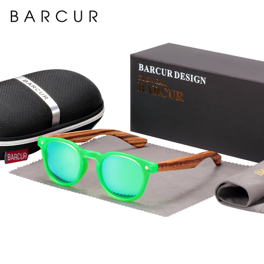 BARCUR Polarized Sunglasses Round Boy Girl Zebra Wood Sun glasses Cat eyes UV400 Eyewear Oculos Gafas De Sol
