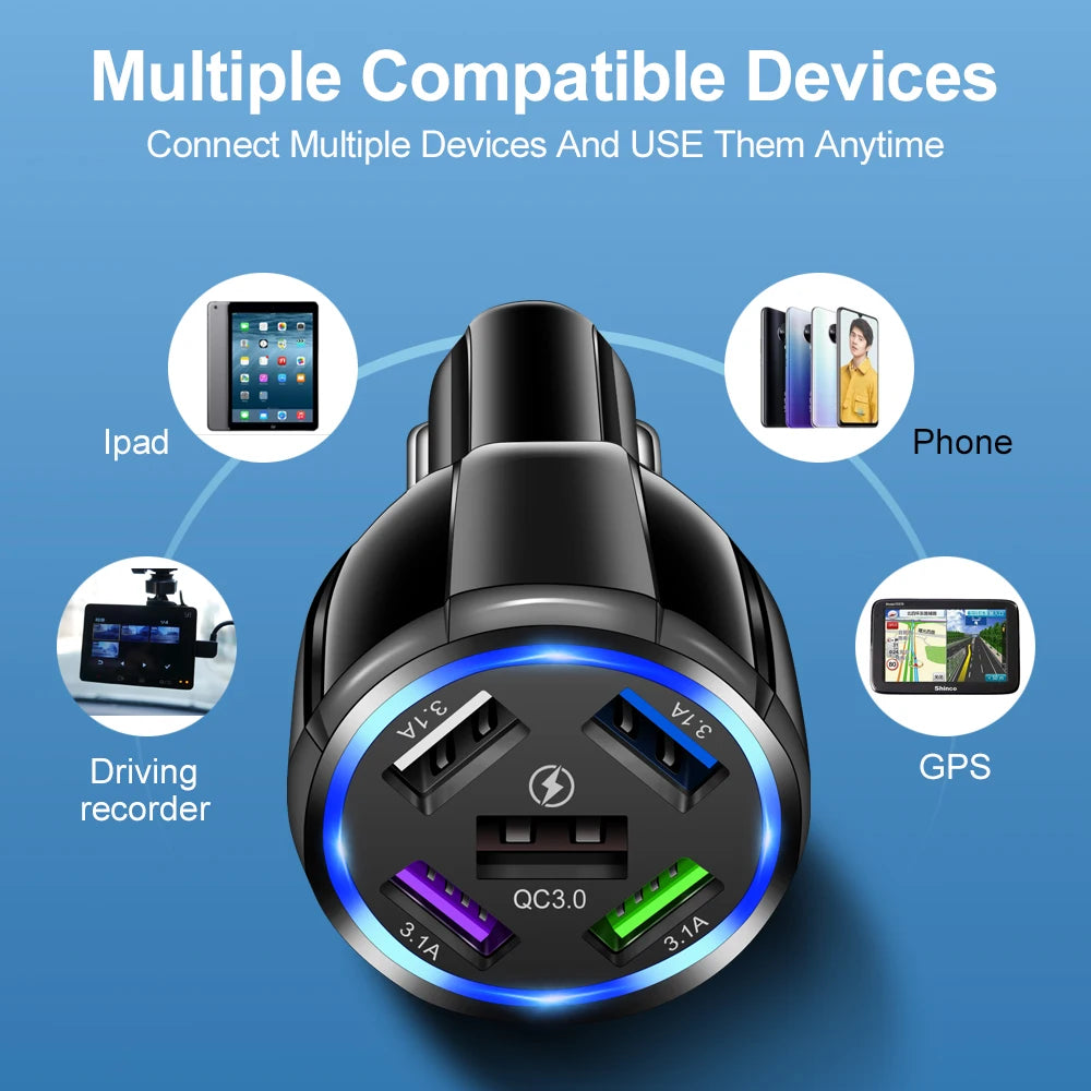 AIXXCO 3 Ports USB Car Charger 12V Quick Charge 3.0 Fast Car Cigarette Lighter For Samsung Huawei Xiaomi iphone Charger QC 3.0