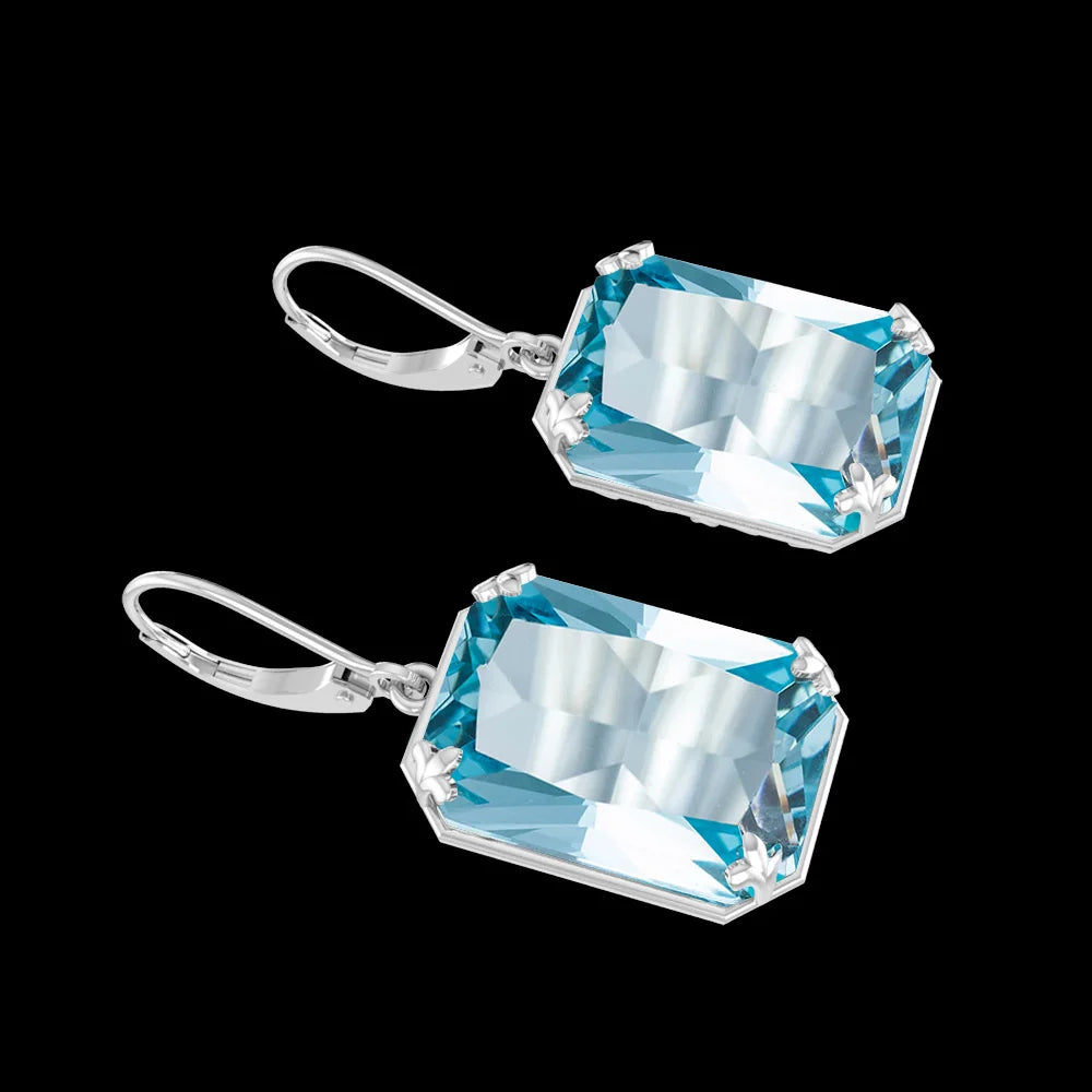 Szjinao 925 Sterling Sliver Women Earrings Vintage Aquamarine Gemstone Wedding Party Drop Earring Handmade Designer Jewelry