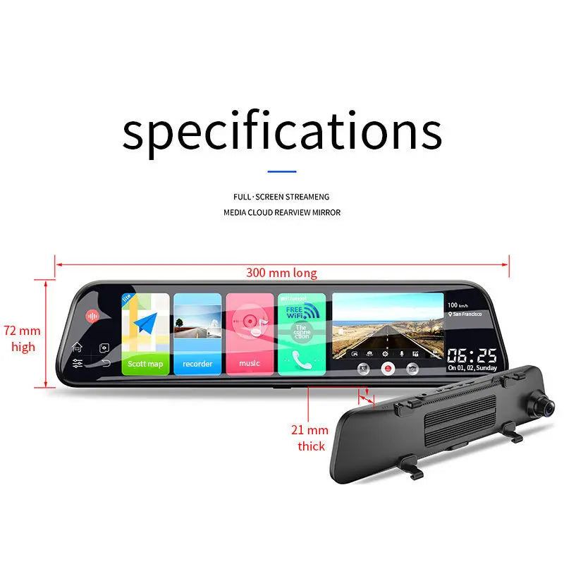 12" Car DVR Rearview Mirror 4G Android 8.1 Dash Cam Wifi GPS SIM Card Navigation ADAS 1080P Car Video Camera Recorder DVRS