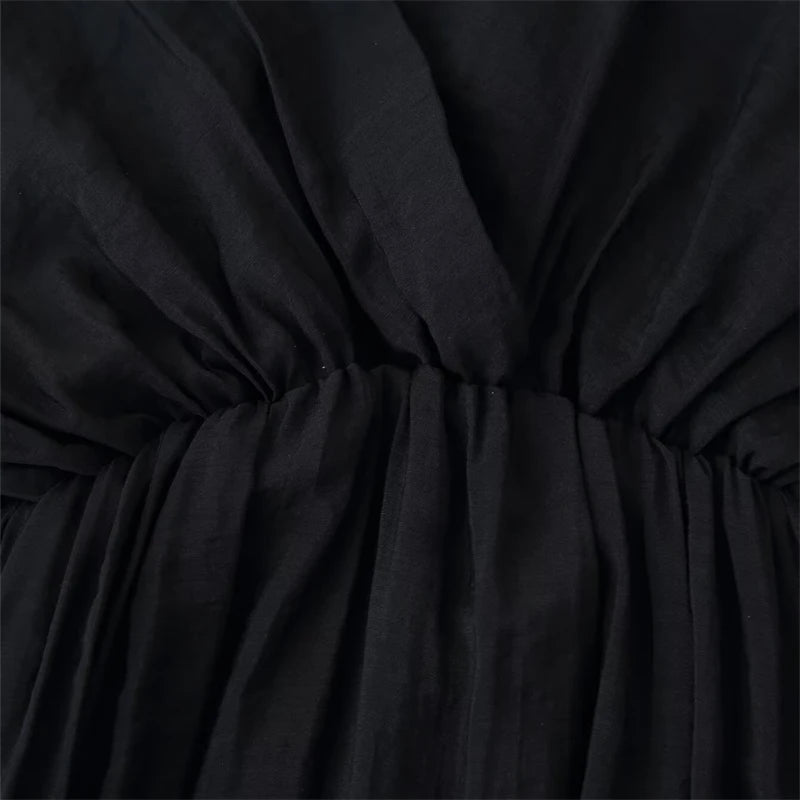 TAOP&ZA 2025 Summer New Women's Clothing Temperament Simple Fashion V-neck Short-sleeved Ruffled Dress Long Skirt 6882