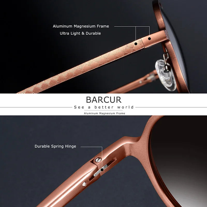 BARCUR Man Round Sunglasses Men Ultra Light Glasses Retro Vintage Women Sun Glasses UV400 Eyewear Accessory