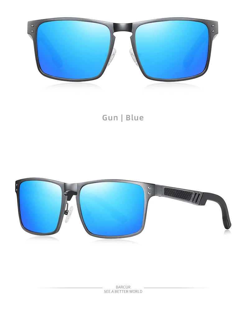 BARCUR Vintage Aluminium Magnesium Square Sunglasses Men Polarized Shades Women Sun Glasses For Men Sport Eyewear Oculos De Sol
