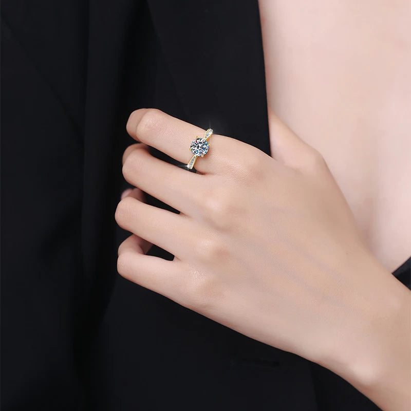 Fine Jewelry Selling Hot 2 Carat Diamond 18K Gold Plated VVs1 Moissanite Wedding Ring S925 Sterling Silver Ladies  Women