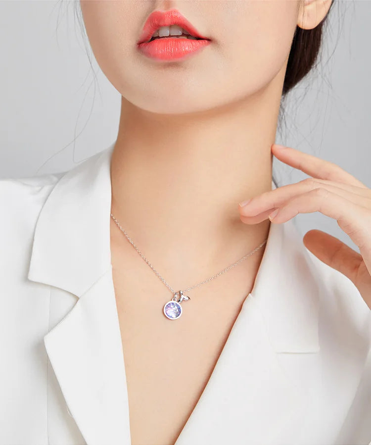 Bamoer 925 Sterling Silver Purple Fish Jewelry Set Happy Tropical Litte Fish Earrings Necklace for Women Fashion Jewelry SCE1028