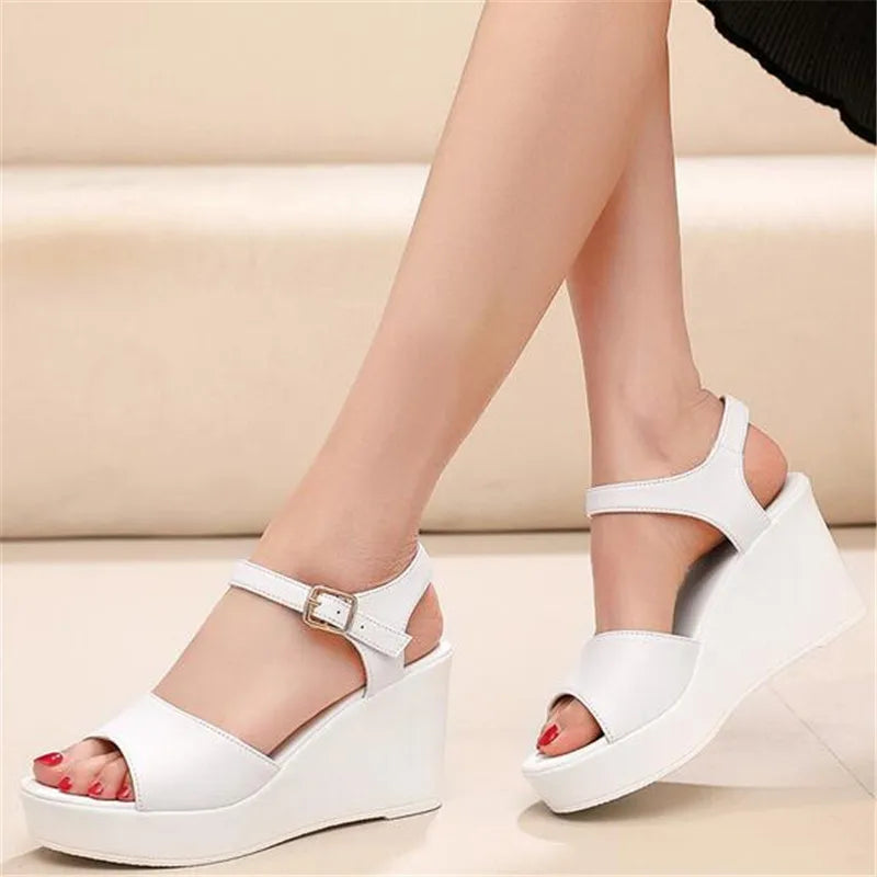 Women’s Genuine Leather wedges Sandals – Elegant Party Wear