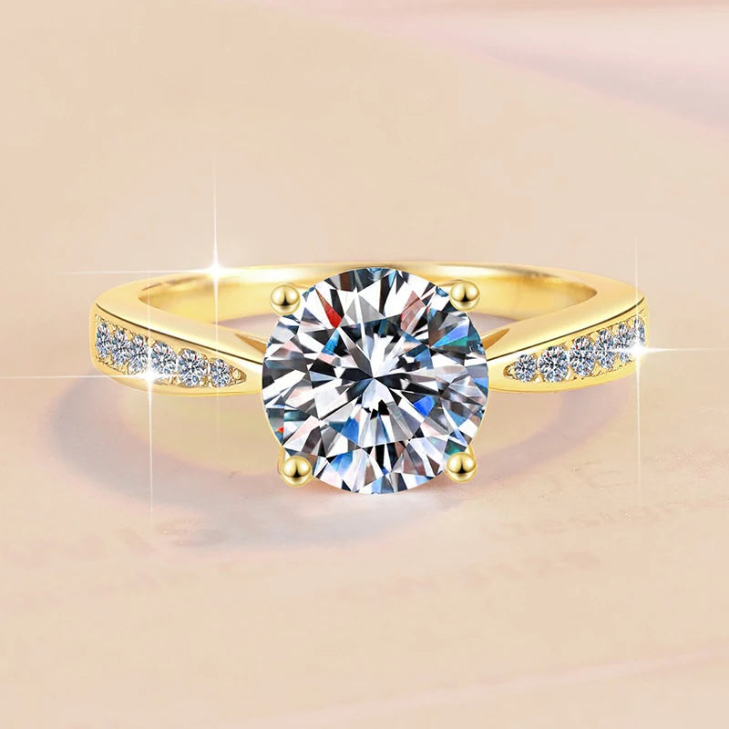 Fine Jewelry Selling Hot 2 Carat Diamond 18K Gold Plated VVs1 Moissanite Wedding Ring S925 Sterling Silver Ladies  Women