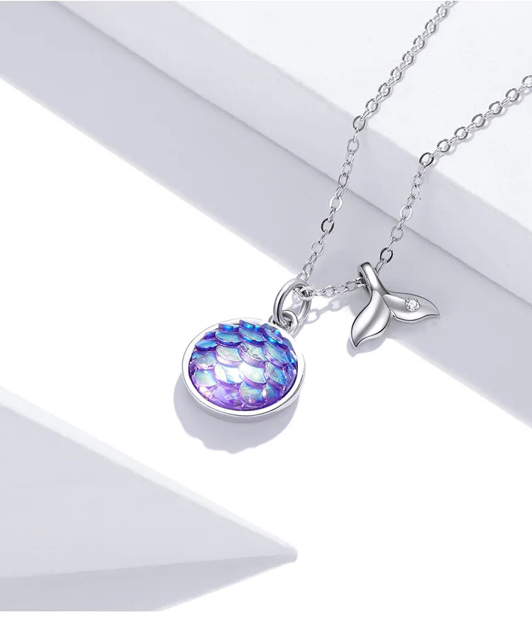 Bamoer 925 Sterling Silver Purple Fish Jewelry Set Happy Tropical Litte Fish Earrings Necklace for Women Fashion Jewelry SCE1028