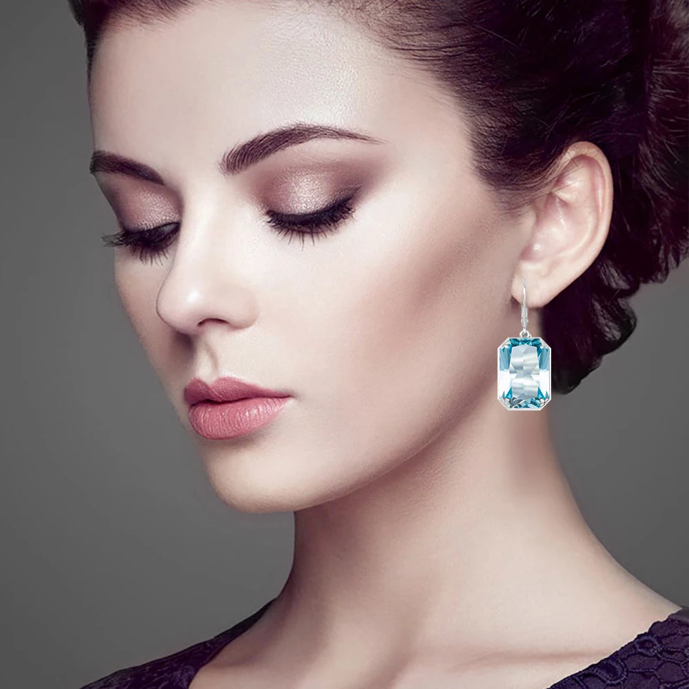 Szjinao 925 Sterling Sliver Women Earrings Vintage Aquamarine Gemstone Wedding Party Drop Earring Handmade Designer Jewelry