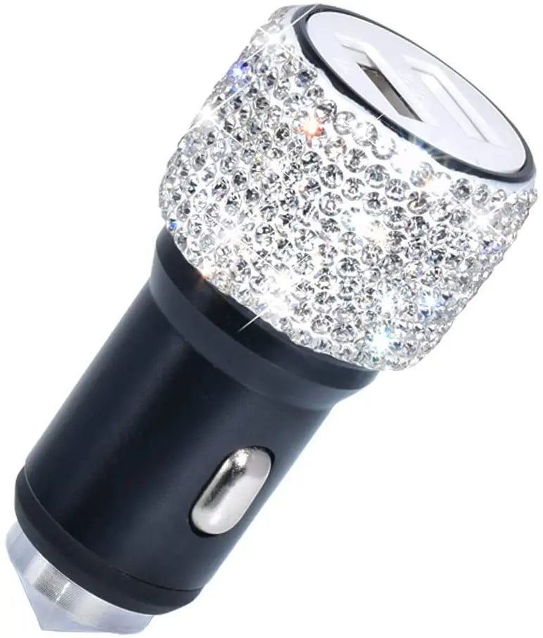 Dual USB Car Charger Bling Bling Handmade Rhinestones Crystal Car Decorations for Fast Charging Car Decors for iPhone/Samsung