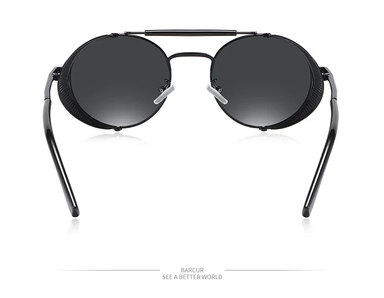 BARCUR Vintage Retro Round Polarized Steampunk Sunglasses Men Sun Glasses For Women Style UV400 Protection
