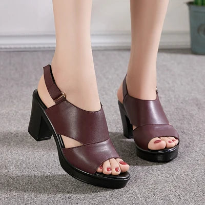 Genuine Leather Women’s Platform Sandals Thick Sole High Heels Summer Shoes