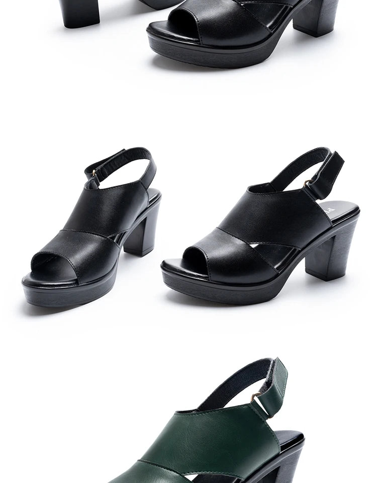 Genuine Leather Women’s Platform Sandals Thick Sole High Heels Summer Shoes
