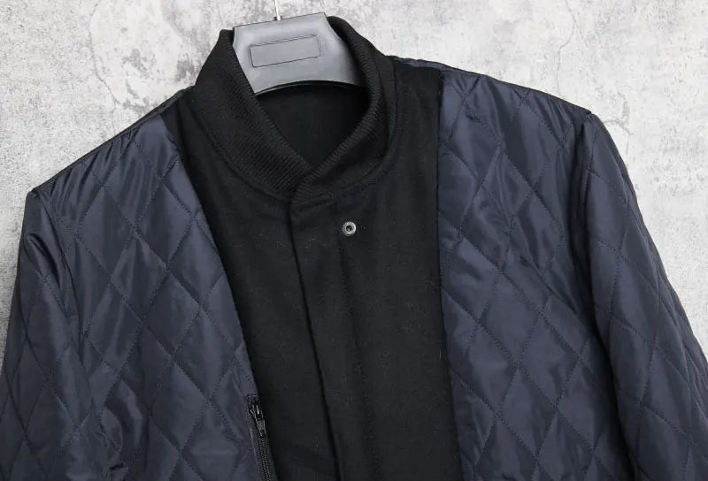 Men 100% Genuine Leather Jacket Woolen Patchwork Loose Stand Collar Jacket Street Zip Black Bomber Outerwear Plus Size 6XL