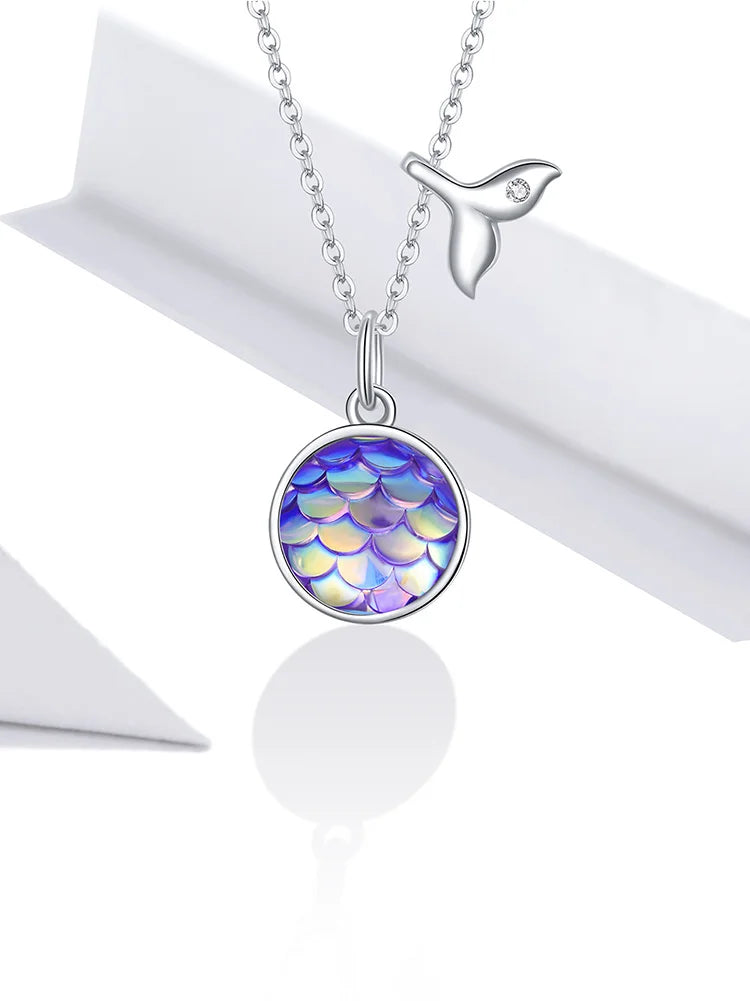 Bamoer 925 Sterling Silver Purple Fish Jewelry Set Happy Tropical Litte Fish Earrings Necklace for Women Fashion Jewelry SCE1028