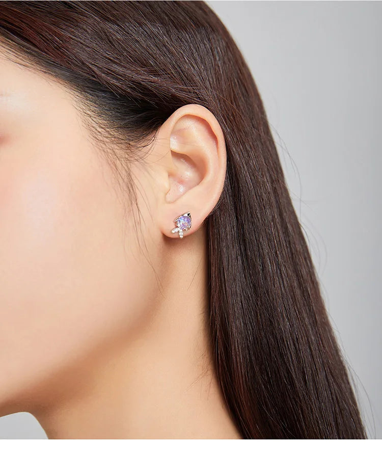 Bamoer 925 Sterling Silver Purple Fish Jewelry Set Happy Tropical Litte Fish Earrings Necklace for Women Fashion Jewelry SCE1028