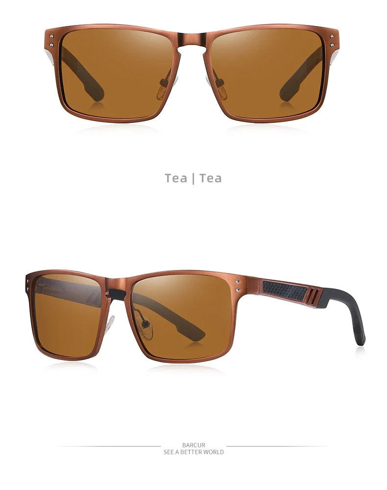 BARCUR Vintage Aluminium Magnesium Square Sunglasses Men Polarized Shades Women Sun Glasses For Men Sport Eyewear Oculos De Sol
