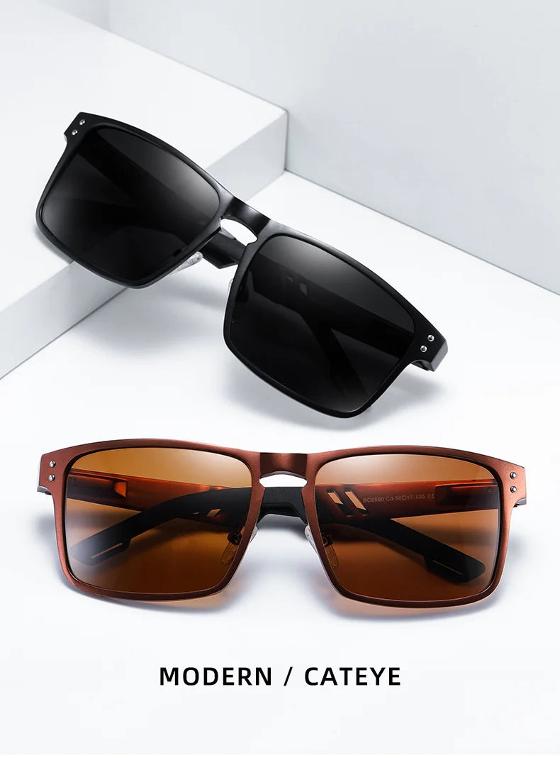 BARCUR Vintage Aluminium Magnesium Square Sunglasses Men Polarized Shades Women Sun Glasses For Men Sport Eyewear Oculos De Sol