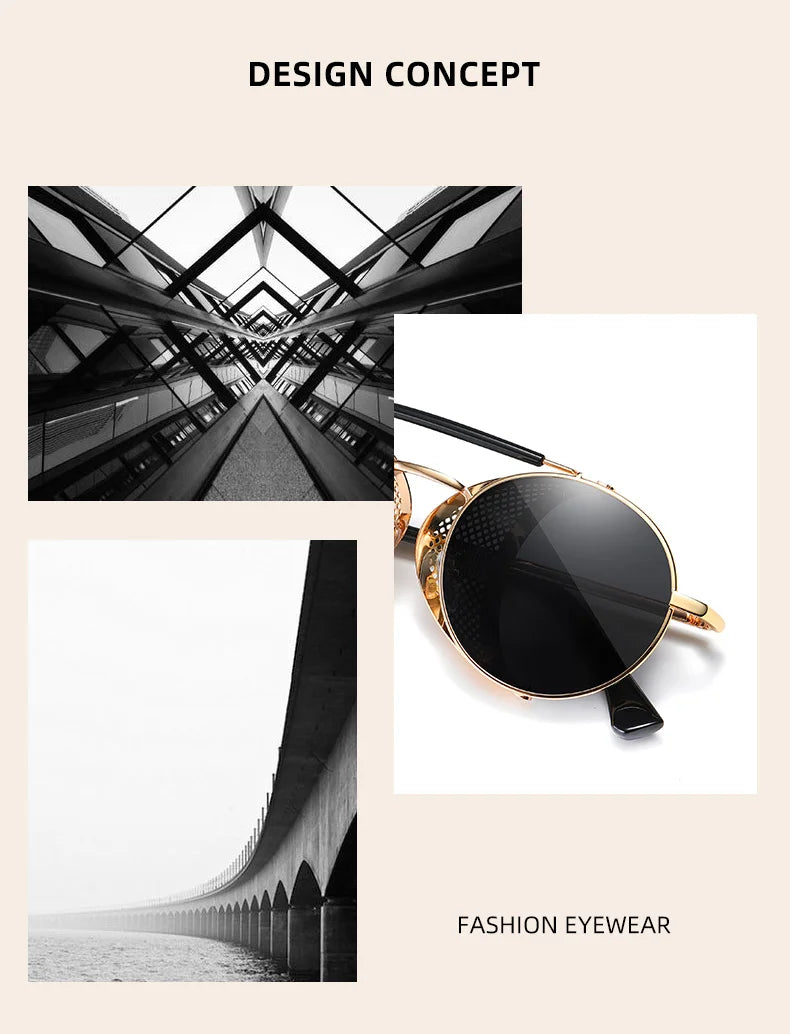BARCUR Vintage Retro Round Polarized Steampunk Sunglasses Men Sun Glasses For Women Style UV400 Protection