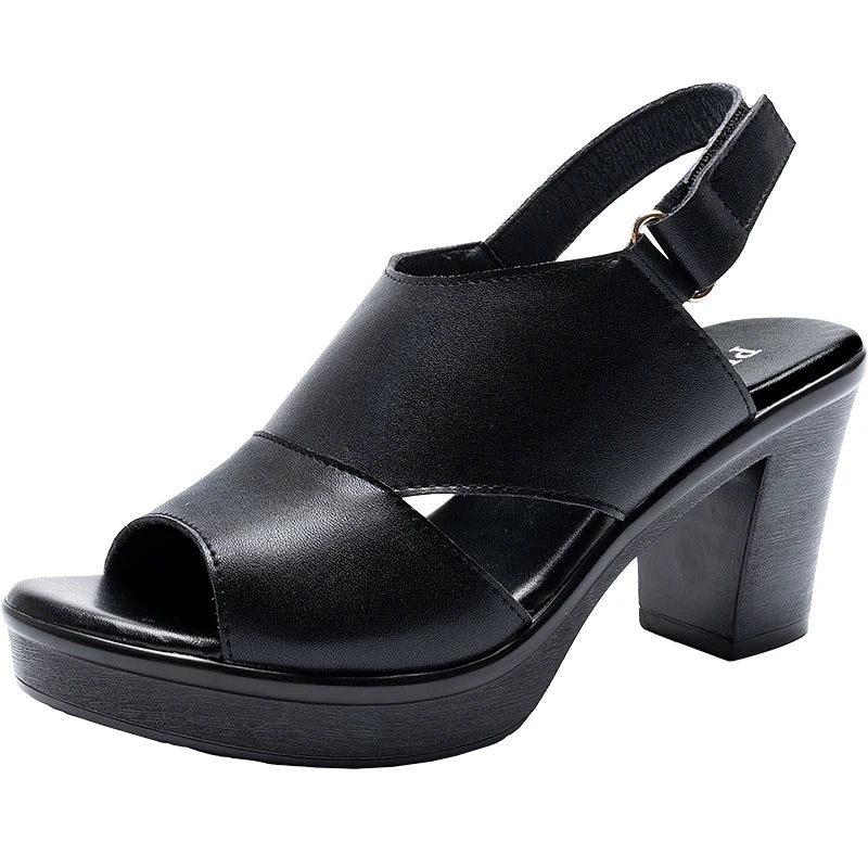 Genuine Leather Women’s Platform Sandals Thick Sole High Heels Summer Shoes