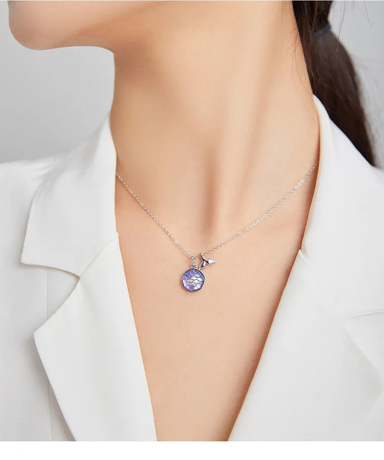 Bamoer 925 Sterling Silver Purple Fish Jewelry Set Happy Tropical Litte Fish Earrings Necklace for Women Fashion Jewelry SCE1028