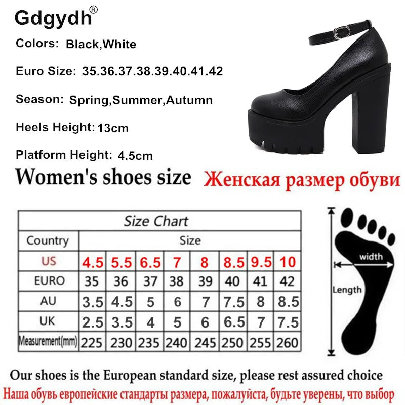 حذاء Gdgydh ربيعي خريفي كاجوال بكعب عالٍ مثير من ruslana korshunova بكعب سميك ومضخات منصة ماري جين باللونين الأسود والأبيض مقاس 42