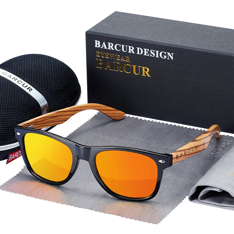 BARCUR Natural Zebra Wood Sun Glasses Polarized Sunglasses Wood Rectangle Mirror Lens Driving UV400 Men Women Eyewear
