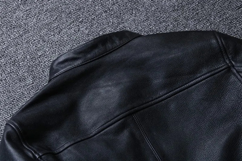 Plus Size 5XL Casual Leather Jacket Men Stand Collar Black 100% Cowhide Jackets Male High Quality Mens Genuine Leather Jacket