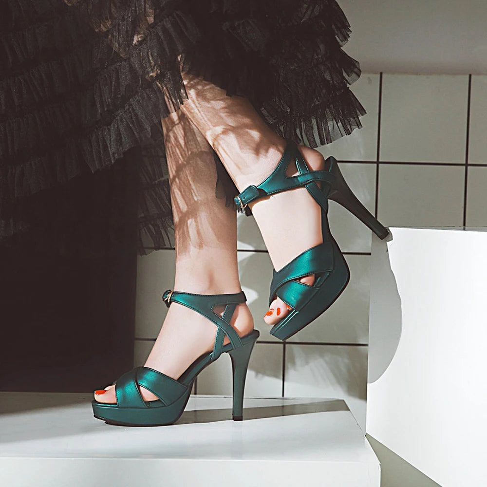 Elegant Women’s High Heel Platform Sandals – 12cm Thin Heels – Sizes 31–46