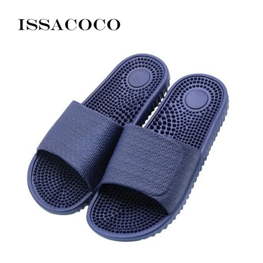 ISSACOCO Men's Flat Indoor Massage Slippers Men Home Non-slip Massage Slippers Zapatos Hombre Beach Flip Flops Men's Slides