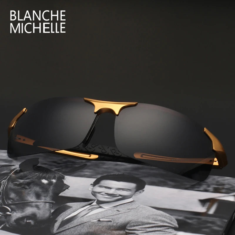 High Quality Ultra-Light Aluminum Magnesium Sport Sunglasses Polarized Men UV400 Rectangle Gold Outdoor Driving Sun Glasses