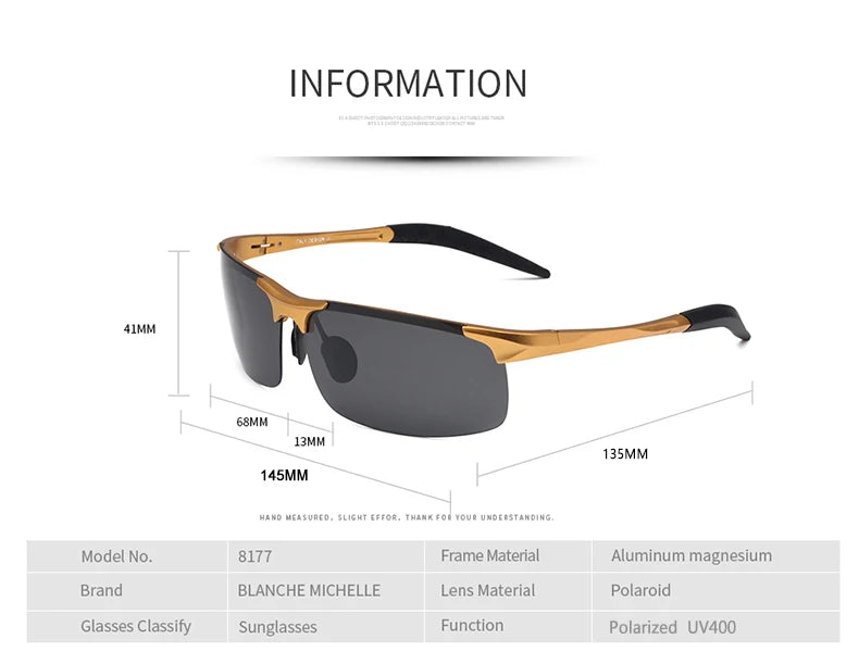 High Quality Ultra-Light Aluminum Magnesium Sport Sunglasses Polarized Men UV400 Rectangle Gold Outdoor Driving Sun Glasses
