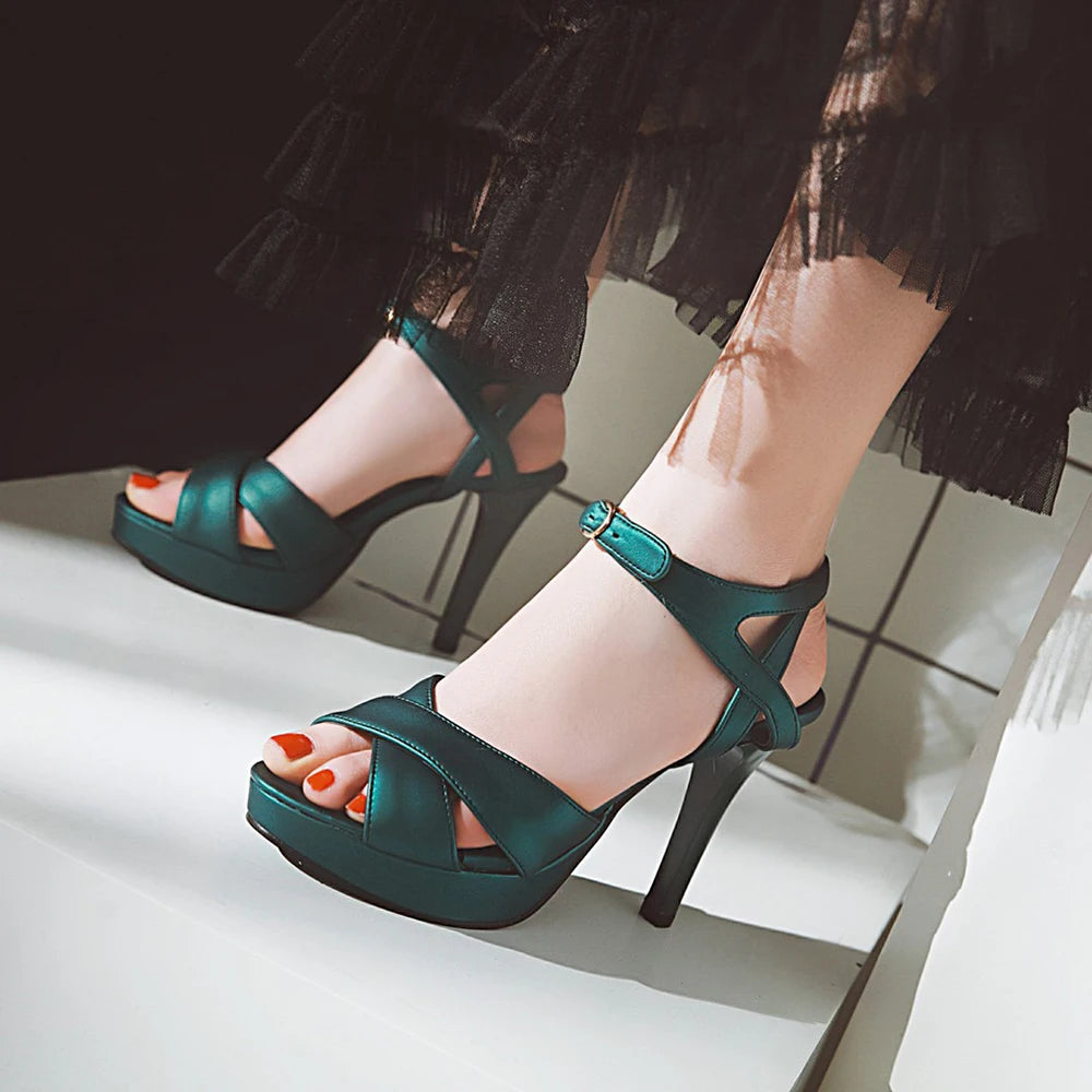 Elegant Women’s High Heel Platform Sandals – 12cm Thin Heels – Sizes 31–46