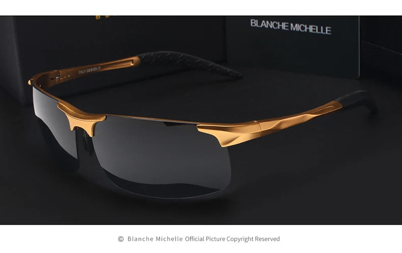 High Quality Ultra-Light Aluminum Magnesium Sport Sunglasses Polarized Men UV400 Rectangle Gold Outdoor Driving Sun Glasses