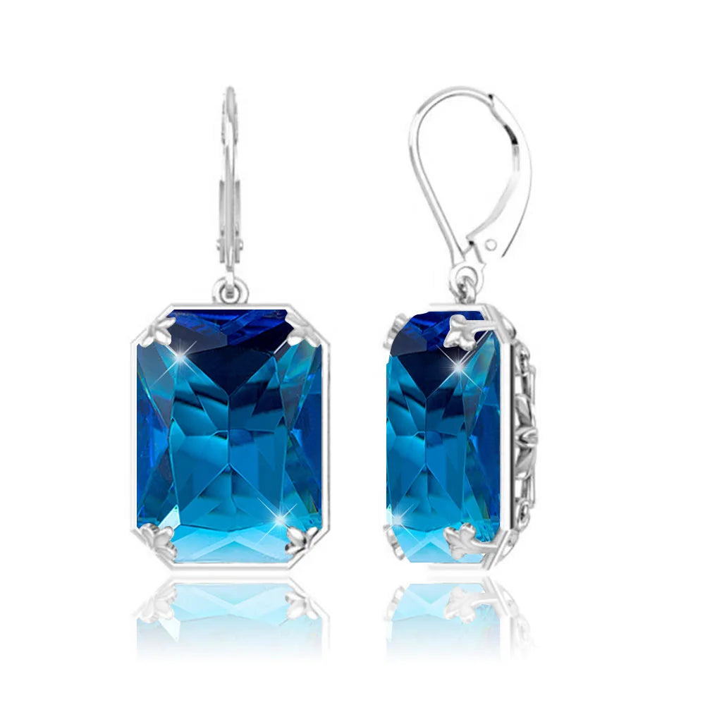 Szjinao 925 Sterling Sliver Women Earrings Vintage Aquamarine Gemstone Wedding Party Drop Earring Handmade Designer Jewelry