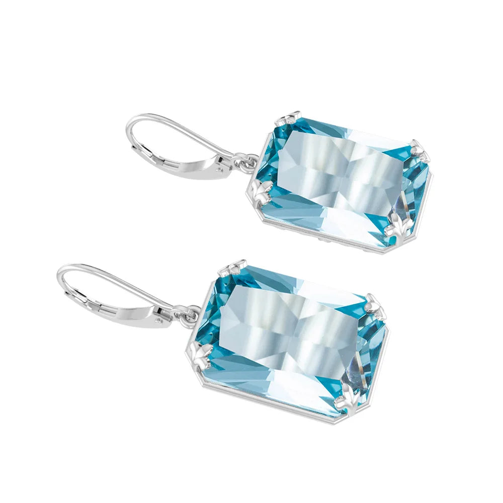 Szjinao 925 Sterling Sliver Women Earrings Vintage Aquamarine Gemstone Wedding Party Drop Earring Handmade Designer Jewelry