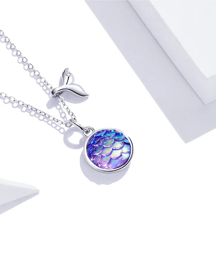 Bamoer 925 Sterling Silver Purple Fish Jewelry Set Happy Tropical Litte Fish Earrings Necklace for Women Fashion Jewelry SCE1028