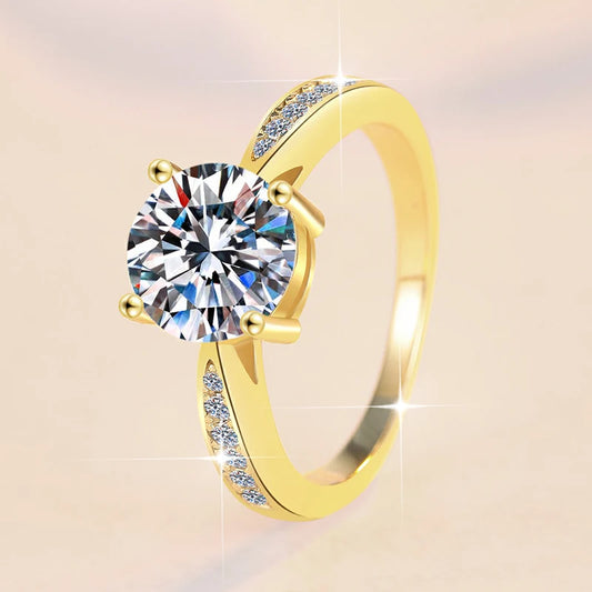 Fine Jewelry Selling Hot 2 Carat Diamond 18K Gold Plated VVs1 Moissanite Wedding Ring S925 Sterling Silver Ladies  Women